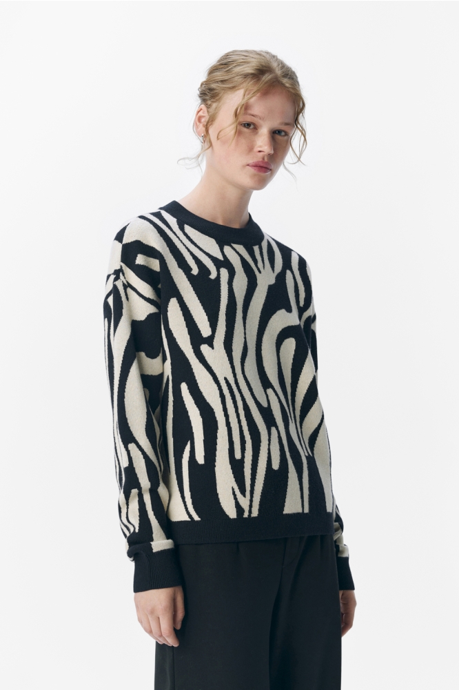 OBJRAY LO L/S KNIT PULLOVER AOP NOO 23044642 Black/Sandshell